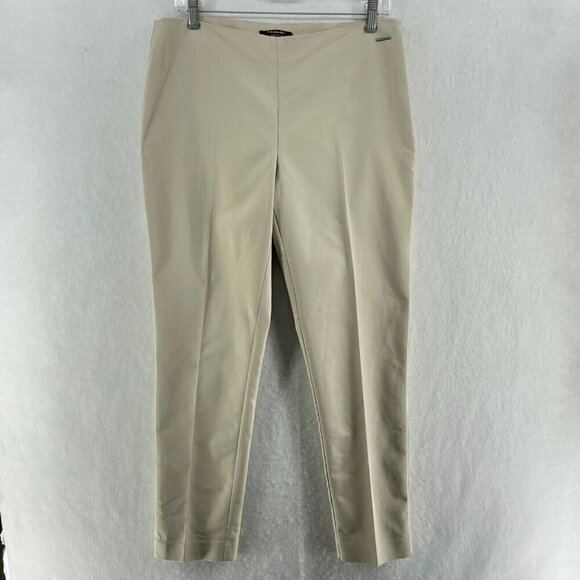 Tahari Pants Women's Sz 8 Ivory Cream Mid-Rise Slim Tapered Flat Front Stretch - Picture 1 of 11